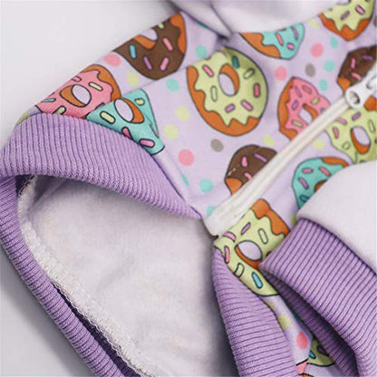 Purple Puppy Dog Hoodies for Small Medium Dogs, Christmas Hooded Sweatshirt with Pocket Pet Cat Hoody Clothes Sweaters Fleece Coat Dog Costume Winter - color: Purple Donut, size: X-Small