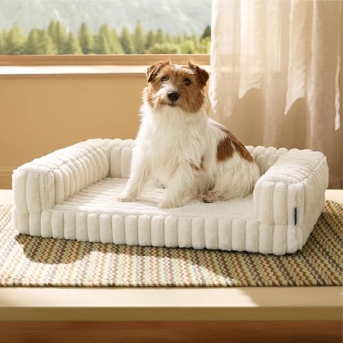 Bedsure ComfyFleece™ Orthopedic Dog Bed for Medium Dogs, Waterproof Memory Foam Medium Pet Beds with Sides, Non-Slip Bottom and Egg-Crate Foam Dog Couch Sofa with Washable Corduroy Cover, Cream - color: Cream, size: 30.0"l X 20.0"w X 6.5"th