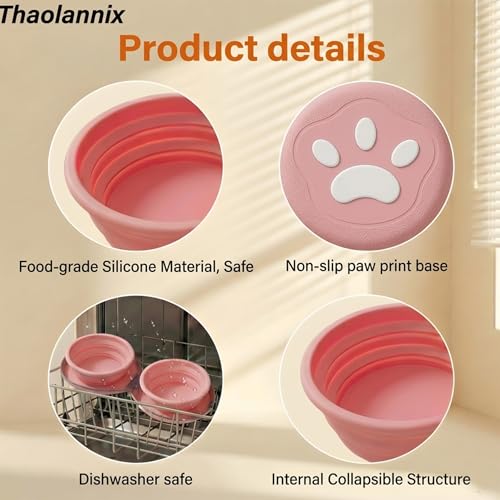 2-in-1 Collapsible Dog Bowl with Built-in Silicone Hook, Portable Travel Pet Water & Food Dish, BPA-Free Double Foldable Bowls for Camping, Hiking and Car Trips, Non-Slip (Pink) - color: pink