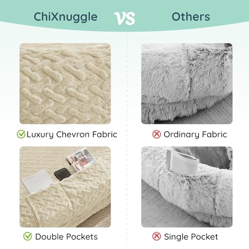 ChiXnuggle Faux Fur Washable Human Dog Bed Cover | 72*40*10,removable replace cover,soft fur,non-slip bottom,linen - color: Linen, size: Cover (72x40x10)