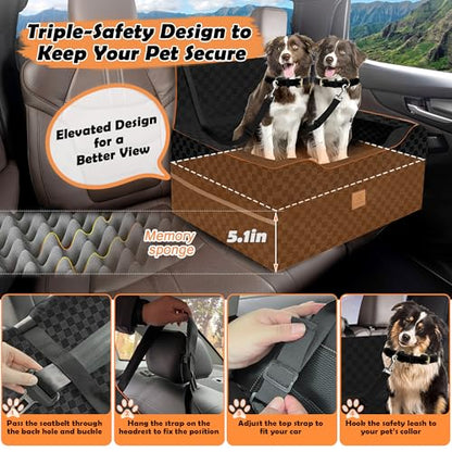 Large Dog Car Seat for Back Seat – Removable Dog Booster Seat & Washable Pet Car Seat for Medium & 2 Small Dogs up to 60lbs – Safety Straps & Storage Pocket – Travel & Home Use (Black) - color: Medium-Black