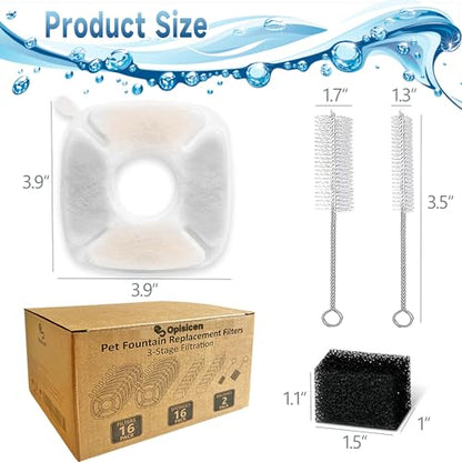 18 Pcs Cat Fountain Filters Replacement Compatible with VEKEN 95oz/2.8L, 67oz/2L, 135oz/4L Pet Fountain
