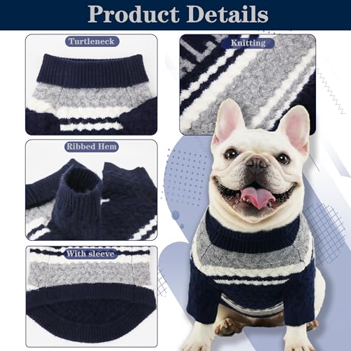 Dallas Small Dog Sweater Football Theme Turtleneck Knit Dog Sweaters for Small Pets Warm Winter Cat Dog Clothes - color: blue&grey, size: Medium