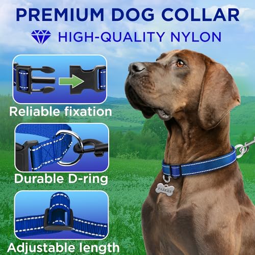 TECEUM Reflective Dog Collar – Navy Blue – S – Extra Soft Padding – Basic Nylon Pet Collar – Quick Release Buckle – Fits Small, Medium and Large Dogs, Puppies, Cats – ESA & Service Dog Options - color: Navy blue, size: Small
