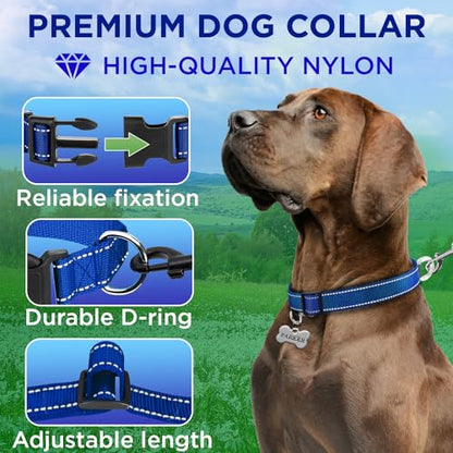 TECEUM Reflective Dog Collar – Navy Blue – S – Extra Soft Padding – Basic Nylon Pet Collar – Quick Release Buckle – Fits Small, Medium and Large Dogs, Puppies, Cats – ESA & Service Dog Options - color: Navy blue, size: Small