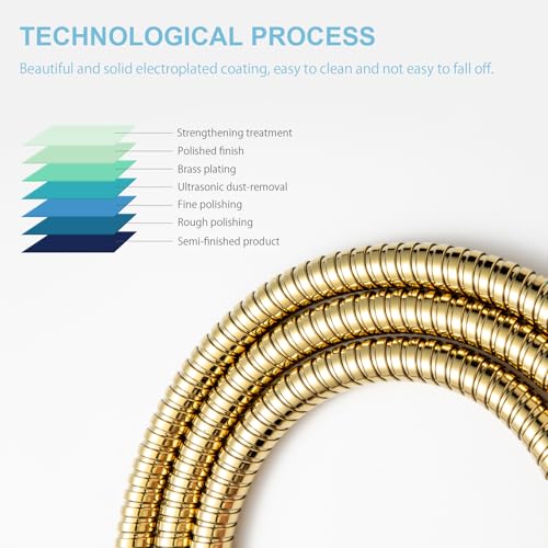 OFFO Shower Hose, 60 in Kink Free Stainless Steel Shower Hose Attachment Electroplating Handheld Shower Head Hose Flex Hoses Extension with Brass Insert & Nut for Pet Bathing Cleaning, Gold - color: Gold, size: 60 in