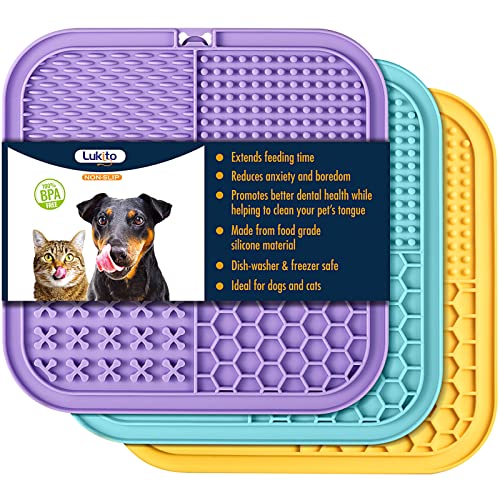 LUKITO 3PCS Licking Mat for Dogs & Cats with Suction Cups, Dog Peanut Butter Lick Pads for Anxiety Relief & Boredom Reducer, Slow Feeder Dog Bowls, Perfect for Bathing, Grooming and Training - color: Large-3 Pack