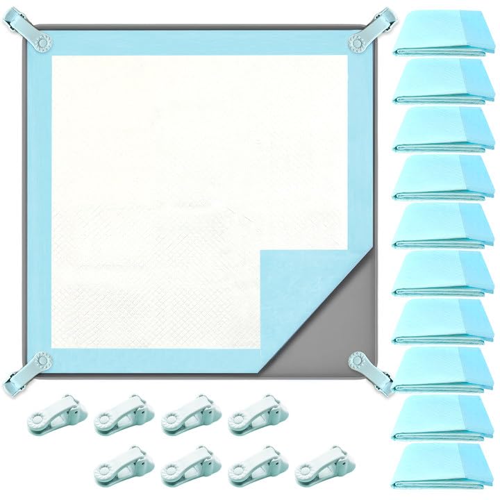 19pcs Puppy Pee Pad Tray Holder Set for Dogs, Non-Slip Silicone Dog Pee Pad Holder for 23.6" X 23.6" Training Pads, High Edge Easy Cleaning Pee Pad Tray with 8 Holder Clamps and 10pcs Puppy Potty Pad