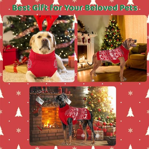 XX-Large Dog Christmas Sweater, Thick Warm Doggie Sweatshirt with Leash Hole, Snowflake Reindeer Dog Holiday Pullover Sweats for Cold Weather, Winter Knit Turtleneck Dogs Sweater for Large Dogs XXL - size: XX-Large
