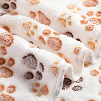 Tegeme 12 Pcs Pet Blankets 30 x 20 Inch Soft Fluffy Fleece Dog Cat Warm Paw Print Pattern Blankets Flannel Throw for Pets Dog Puppy Cat(White) - color: White, size: 30 x 20 Inch