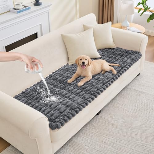 Waterproof Dog Couch Cover, Non Slip Pet Sofa Protector, Thick Fuzzy Couch Cover for Dogs, Machine Washable Furniture Protector, Scratch Resistant Pet Couch Mat(Dark Gray, 28" x 71"/70 x 180cm) - color: Dark Gray, size: 28''x71''