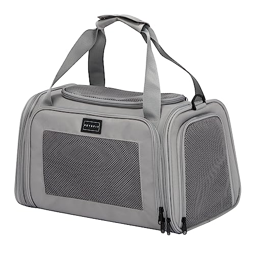 PETSFIT Cat Carrier Airline Approved, Soft Carrier for Small and Medium Cats Under 12 Lbs, Soft Cat Travel Bag, Kitten Carrier with Extendable Mat, Grey - color: Grey, size: Medium