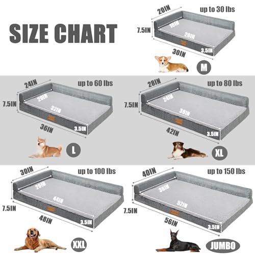 Patas Lague Orthopedic Dog Bed Medium Size Dog 30''X20'', Waterproof L Bolster Medium Pet Sofa Beds with Removable Washable Cover, Soft Pet Couch Crate Mat with Nonskid Bottom, Grey - color: Grey, size: 30"L x 20"W x 3.5"Th