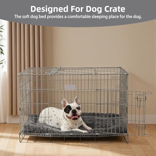 Washable Dog Bed Mat Ultra Soft Dog Crate Pad Comfy Fluffy Pet Kennel Beds Sleeping Mattress for Large Jumbo Medium Small Dogs Grey - color: Grey, size: 42.00" x 28.00" x 1.50"