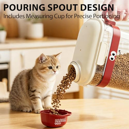 Pet Food Storage Container with Airtight Lid, 8lbs Large Capacity Cat Dog Food Storage Bins with Measuring Cup, Pour Spout & Handle, BPA-Free, Leak-Proof for Dry Food, Cereals (Brown) - color: Brown
