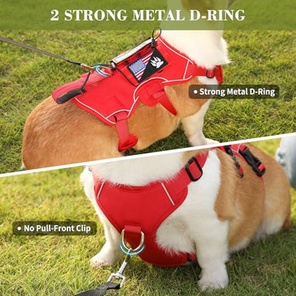 VOOPET Escape Proof Dog Harness, Soft Padded Full Body Pet Harness, Reflective No Pull Dog Harness with Handle and 2 Leash Clips for Small Dogs Walking Hiking Training (Red,S)