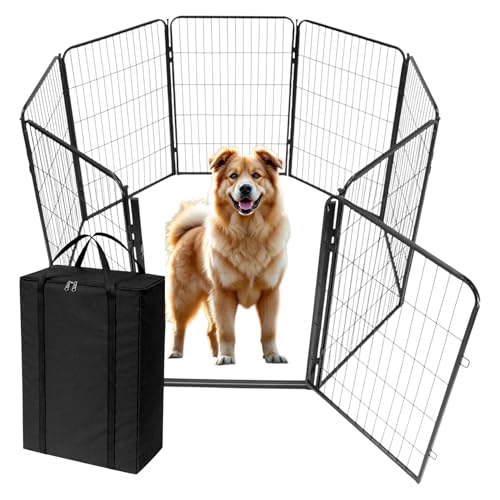 Dog Playpen w/Carrying Case for Indoor or Outdoor Use – 40 Inch, 8 Black Panels - Portable Metal Exercise Pen for Medium & Large Dogs - Pet Fence Kennel Crate for House, RV, or Travel - color: Black, size: 40 Inch