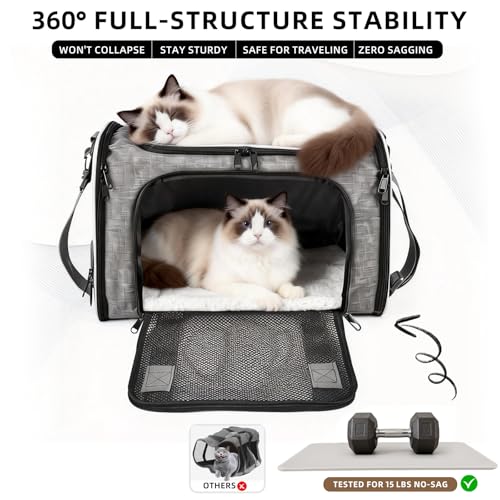 Cat Dog Carrier Soft for Small Medium Pet Up to 15 Lbs, Collapsible Portable Cat Travel Carrier, Airline Approved Small Dog Cat Carrier, Soft Sided Pet Carrier for Puppy Kitten (18x11x11) (Grey) - color: Grey