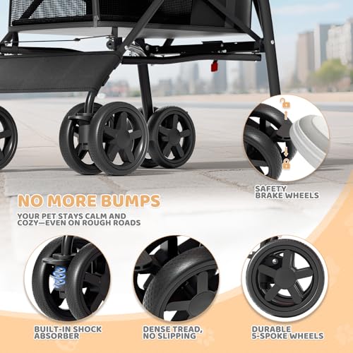 Magshion Compact Pet Stroller for Small-Medium Dogs/Cats up to 22lbs, 4-Wheel Lightweight Umbrella Shaped Portable Puppy Travel Jogger with Breathable Mesh, Cup Holder & Rear Storage, Black - color: Black, style: Up to 22 lbs