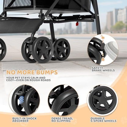 Magshion Compact Pet Stroller for Small-Medium Dogs/Cats up to 22lbs, 4-Wheel Lightweight Umbrella Shaped Portable Puppy Travel Jogger with Breathable Mesh, Cup Holder & Rear Storage, Black - color: Black, style: Up to 22 lbs