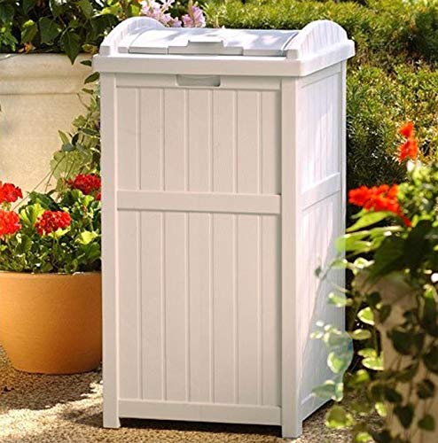 Suncast 30-33 Gallon Deck Patio Resin Garbage Trash Can Hideaway, Taupe (4 Pack) - color: Taupe, size: 4 Pack