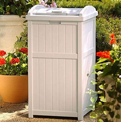 Suncast 30-33 Gallon Deck Patio Resin Garbage Trash Can Hideaway, Taupe (4 Pack) - color: Taupe, size: 4 Pack