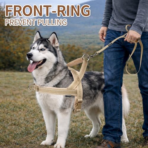 No Pull Dog Harness and Leash Set-Reflective Vest with Handle&5FT Dog Leash with Car Seatbelt Clip,Breathable Mesh&Quick Fit Dog Harness Easy for Medium Large Dogs Training Walking(Brown,L) - color: Reflective-Brown, size: L:Belly Chest-25.8''-31.4''