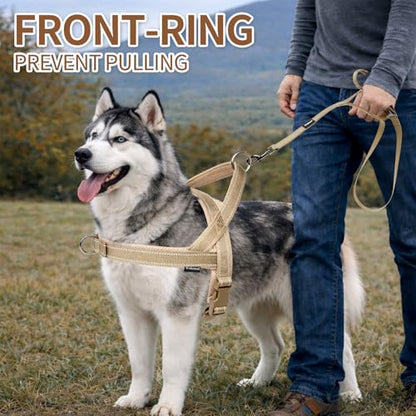 No Pull Dog Harness and Leash Set-Reflective Vest with Handle&5FT Dog Leash with Car Seatbelt Clip,Breathable Mesh&Quick Fit Dog Harness Easy for Medium Large Dogs Training Walking(Brown,L) - color: Reflective-Brown, size: L:Belly Chest-25.8''-31.4''