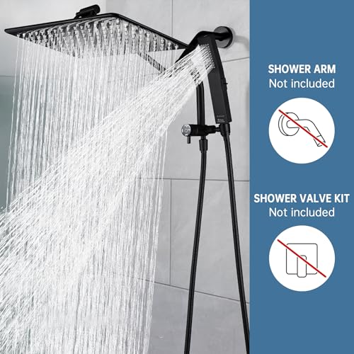 G-Promise All Metal 14 Inch Rain Shower Head with Power Wash Mode Handheld Spray Combo, Pause Setting 3-way Diverter, Full Body Coverage Waterfall Showerhead, Luxury Bathroom Upgrade (Matte Black) - color: Matte Black, size: 14 Inches