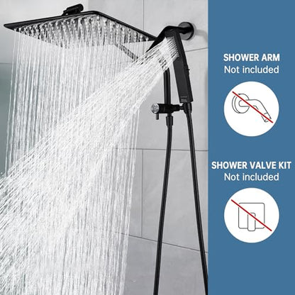 G-Promise All Metal 14 Inch Rain Shower Head with Power Wash Mode Handheld Spray Combo, Pause Setting 3-way Diverter, Full Body Coverage Waterfall Showerhead, Luxury Bathroom Upgrade (Matte Black) - color: Matte Black, size: 14 Inches