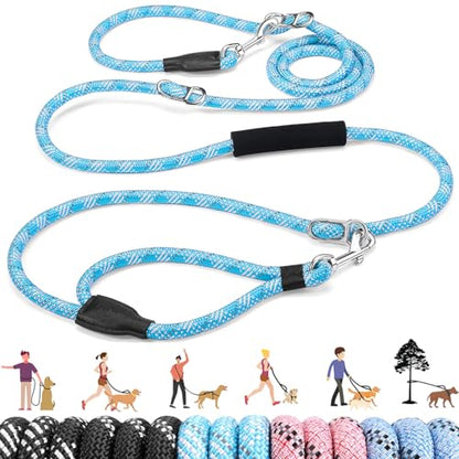 Lukovee Hands Free Dog Leash, 10FT Adjustable Training Lead 1/2 Inch Nylon Heavy Duty Lead No Pull for Large Medium Dogs, Tangle Free Reflective Waist-Leash for Walking Running(Xie-Blue, Plus Handle) - color: Blue Diagonal Stripe
