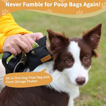 Dog Treat Pouch, Hand Free Dog Training Treat Bag with Carabiner & Magnetic Buckle, Auto Closing Dog Walking Bag for Puppy Travel or Outdoor Use, Pet Feed Snack Reward Pocket, Black - color: Black
