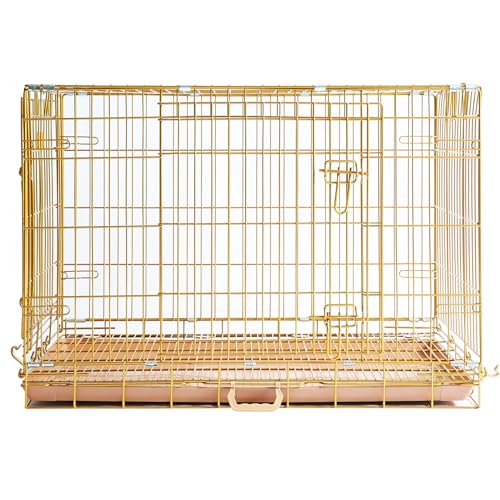 Dog Crate 36 Inch, Copper Gold Dog Kennel, Portable & Foldable Metal Wire Cage for Medium Dogs with Pull-Out Floor Grid, Easy-Clean Tray, Dual-Entry, Comfort Handle for Transport & Indoor Use - color: Copper Gold, size: 36.0"L x 22.0"W x 26.0"H