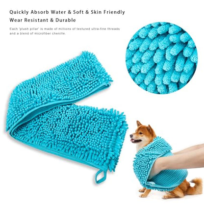 Premium Dog Drying Towel & Bath Brush Set – Super Absorbent Sherpa Microfiber Pet Towel for Fast Drying, Gentle Cleaning & Coat Care | Safe for Dogs & Cats