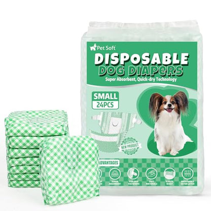Pet Soft Female Dog Diapers - Disposable Puppy Diapers for Dogs & Cats, Ultra Absorbent Doggy in Heat Period or Urine Incontinence, 24pcs (S, Green) - size: Small