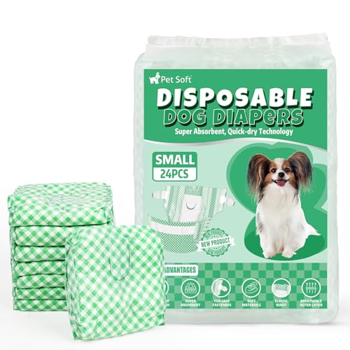 Pet Soft Female Dog Diapers - Disposable Puppy Diapers for Dogs & Cats, Ultra Absorbent Doggy in Heat Period or Urine Incontinence, 24pcs (S, Green) - size: Small