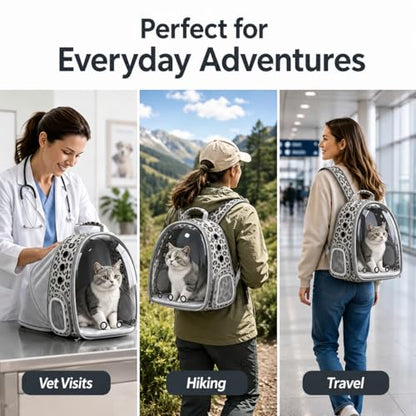 Expandable Cat Carrier Backpack for Cats & Dogs, Bubble Window Pet Travel Backpack with Breathable Mesh, Anti-Collapse Structure, Side Door, for Vet Visits, Hiking, Black and White Animal - color: Black and White Animal