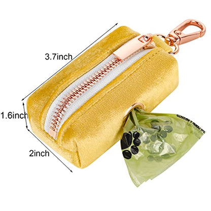 ARING PET Dog Poop Bag Holder, Velvet Doggy Waste Bag Dispenser Attach to Any Leashes, Portable Washable Pet Waste Pouch Dispenser with Metal Zipper - color: A:Deep yellow