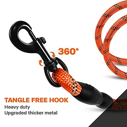 Rope Dog Leash with Comfortable Padded Handle, Highly Reflective Threads Leash for Medium Large Dogs (Orange,1/2" x 4 FT)