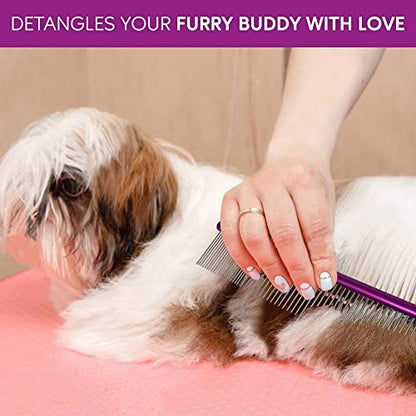 Dog Combs for Grooming Matting, 10-Inch Metal Comb for Dogs and Cats, Greyhound Grooming Comb with Fine and Wide Rounded Stainless Steel Teeth for Detangling Medium to Coarse Fur - size: 10"