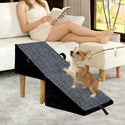 Split Ottoman Dog Ramp for Small Dogs and Cats – 2-in-1 Foldable Wooden Pet Ramp and Stairs for Couch and Low Bed, or Ottoman, Non-Slip and Portable, Black - color: Black