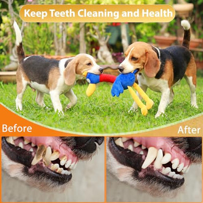 Letsmeet Pet Supplies Squeaky Dog Chew Toy with Soft Fabric Tough Interactive Tug of War Dog Toys to Keep Them Busy for Small,Medium,Large Breed - color: Blue yellow