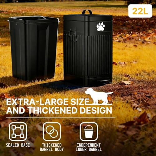 Dog Poop Trash Can Outside - 22L/6Gal Metal Outdoor Trash Can with Lid, Pet Waste Trash Can with 20 Bags, Outdoor Garbage Can with Soft Close for Outdoor Odor Control, Rectangular Black - size: 22L Rectangular Black Trash Can