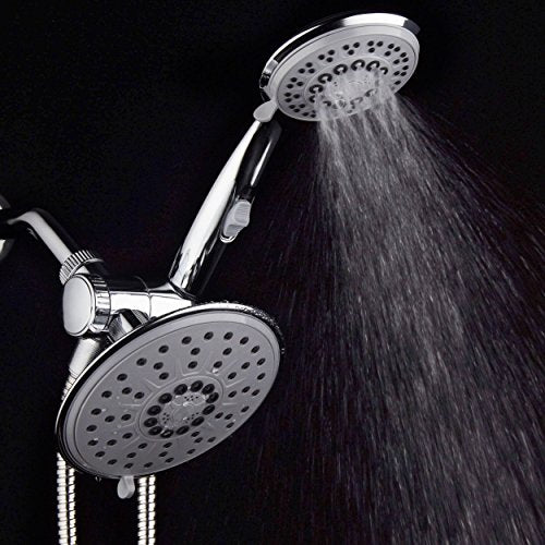 30-Setting 6 Inch Rain Shower Head with Handheld Shower Combo featuring Patented ON/OFF Pause Switch by Hydroluxe - Use Each Showerhead Separately or Both Together! Premium Chrome Finish - color: Gray Face