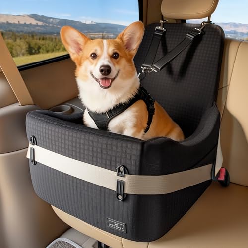 PETSFIT Dog Booster Car Seat for Small/Medium Dogs Up to 35 lbs – Patented Safety System, 5" Memory Foam Pet Car Seat, Fully Detachable and Washable Cover, Front/Back Seat Travel Booster (Black) - color: Black