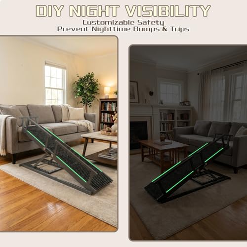 Dog Ramp for Bed - 7-Level Adjustable (13"-37") Birchwood, 60" Foldable Soft Carpet Ramp with Removable Washable Cover & Rails, for High Bed/Couch, DIY Glow Strips, Supports 200 Lbs - color: Black - Carpet Style