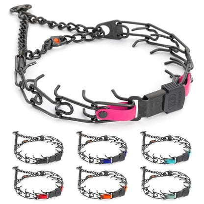 Herm Sprenger Black Stainless Steel Dog Collar with Quick Release ClicLock Buckle and Biothane Insert Training Collar Made in Germany (Passionfruit Pink, 23in x 3.2mm(Neck Size up to19-20in)) - color: Passionfruit Pink, size: 23in x 3.2mm(neck size up to1