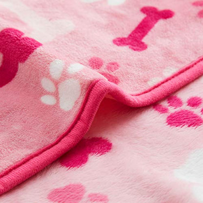 Allisandro Luxurious Dog Blanket, 350 GSM Super Fuzzy Microplush Fleece Pet Blankets for Small Medium Large Dogs and Cats, Pink Paw and Bone, 64" x 40" - color: Pink Paw and Bone, size: 64" x 40"