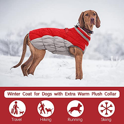 FUAMEY Dog Coat for Small Dogs,Waterproof Dog Winter Jacket with Harness Built in Puppy Cold Weather Coats Reflective Pet Vest with Zipper Warm Fleece Dogs Snowsuit Windproof Red XS - color: Red, size: XS(chest:14in)