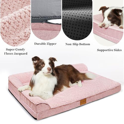 Orthopedic XL Dog Bed Large Sized Dog 48''X30'', Waterproof L Bolster Extra Large Egg Crate Foam Pet Crate Beds with Washable Removable Cover, Non-Slip Soft Pet Couch Mat, Pink - color: Pink, size: XXL:48x30x3.5 IN